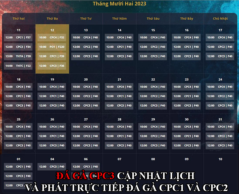 Đá Gà CPC3 cập nhật lịch và phát trực tiếp các trận đấu tại CPC1, CPC2